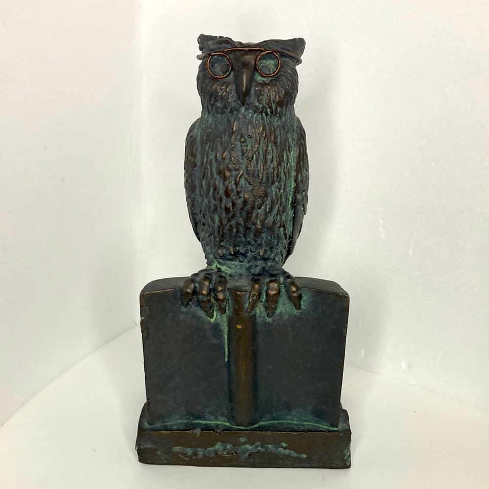 Wise Owl on books with glasses statue figurine 8.25"